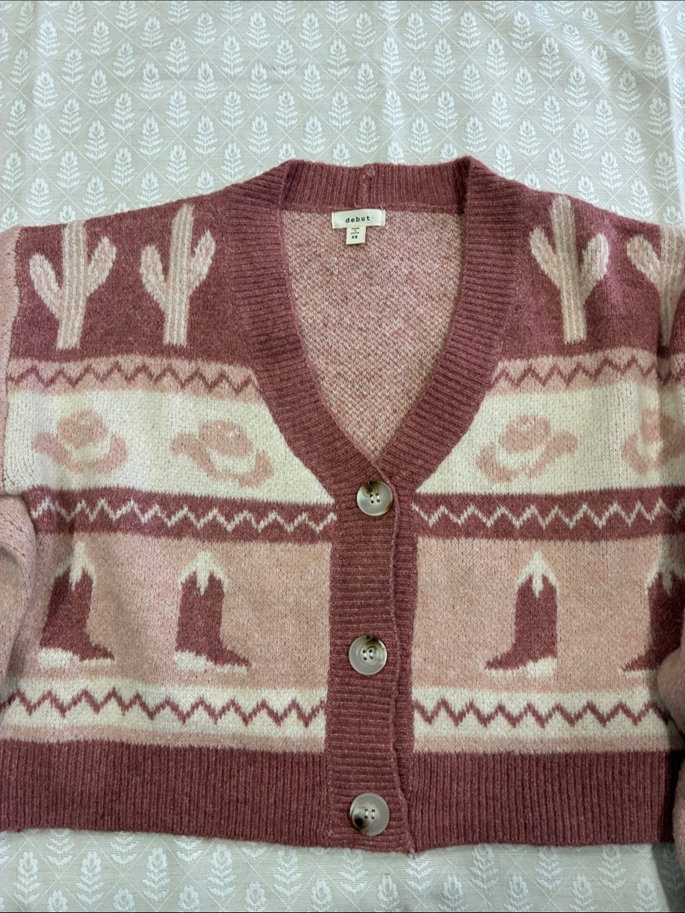 & Other Stories Pink Western Motif Button-Front Cardigan - Picture 2 of 5
